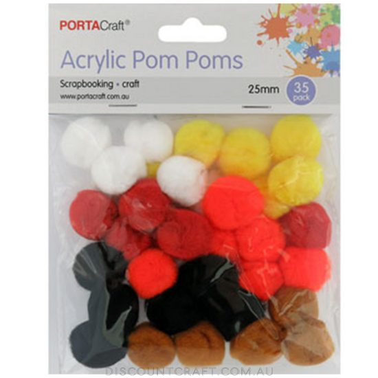 Acrylic Pom Poms 25mm 35pk - Earth Tones