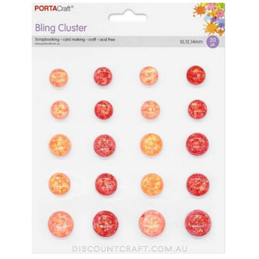 Acrylic Dots 10,12 & 14mm 20pk - Marble Red & Orange