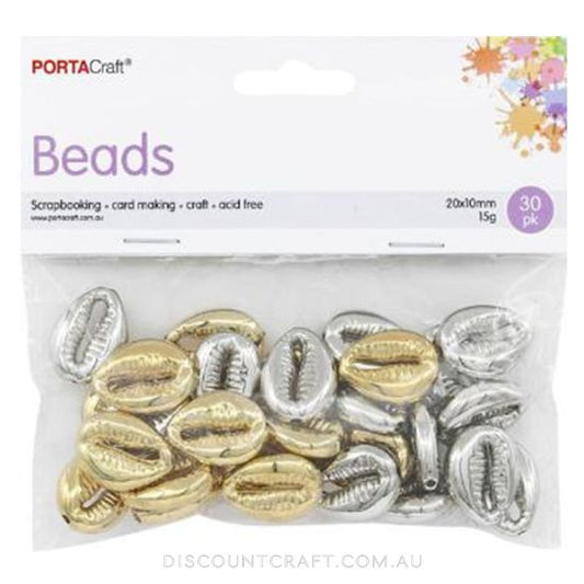 Faux Shell Beads 20x10mm 30pk - Gold & Silver