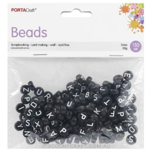Alphabet Disc Beads 7mm 150pk - Black with White Writing