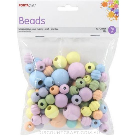 Wooden Pastel Beads Assorted Sizes & Shapes 70pk