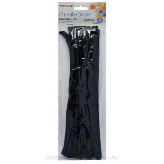 Chenille Stems 6mm 50pc - Black
