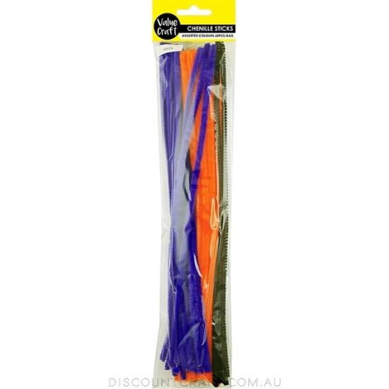 Chenille Sticks - 6mm Black, Purple & Orange 60pk