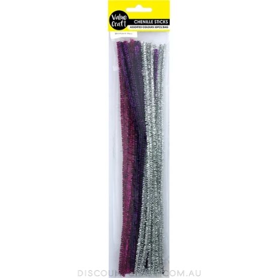 Chenille Sticks - 6mm Tinsel Purple & Silver 60pk