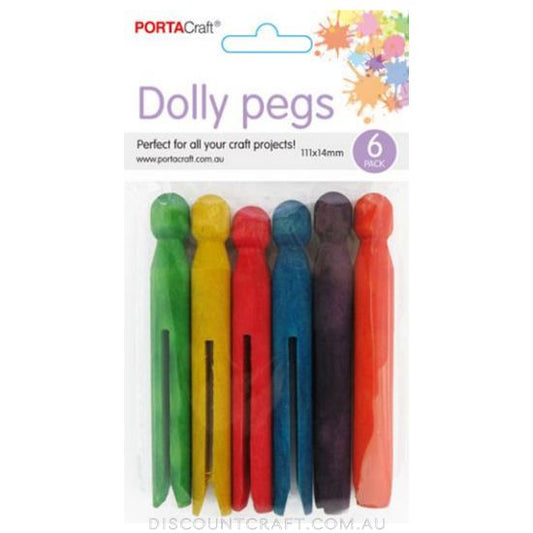 Dolly Pegs 111x14mm 6pk - Coloured