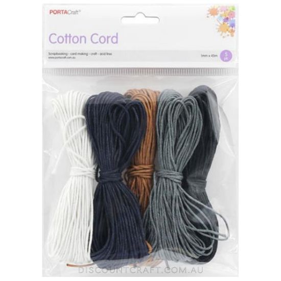 Cotton Cord 1mm x 45m - Neutral Colours 5pk