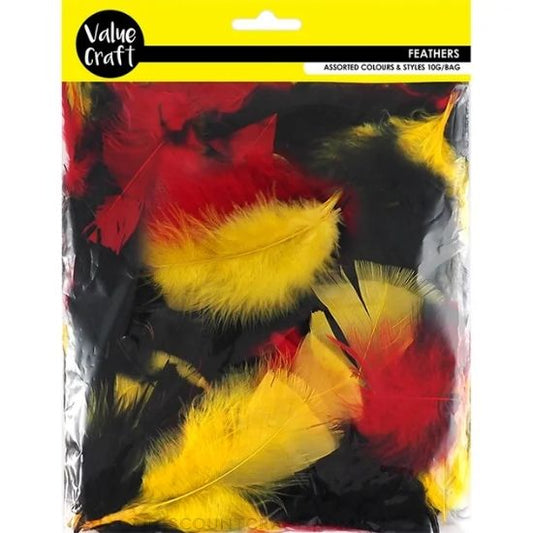 Craft Feathers - Black, Red & Yellow 10g