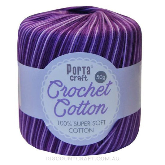 Crochet Cotton 50g 145m 3ply - Variegated Multi Purple