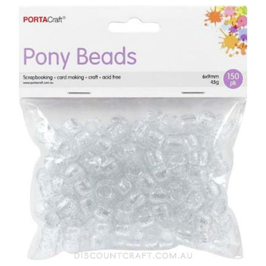 Crystal Clear Pony Beads 6x9mm 150pk