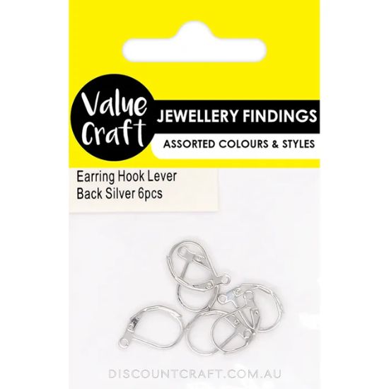Earring Hook Lever Back 6pk - Silver