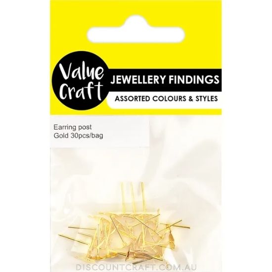 Earring Post with Hole 30pk - Gold