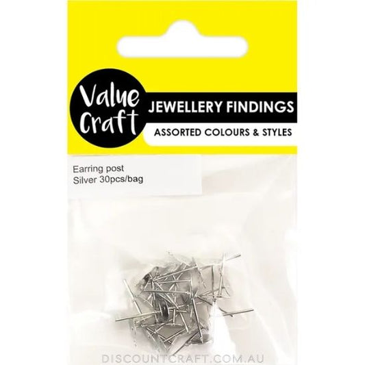 Earring Post with Hole 30pk - Silver