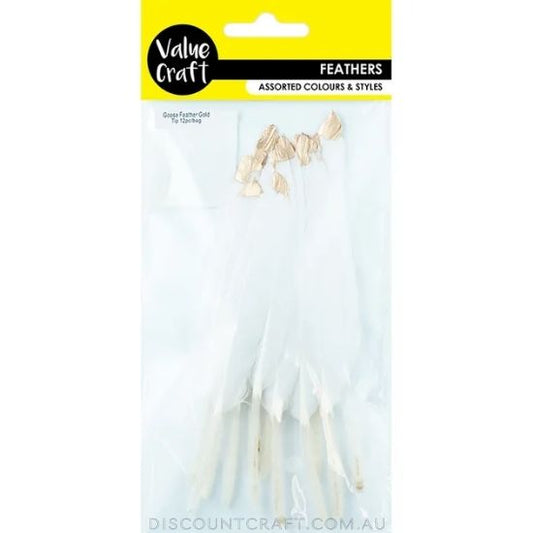 Goose Feathers White with Gold Tip 12pk