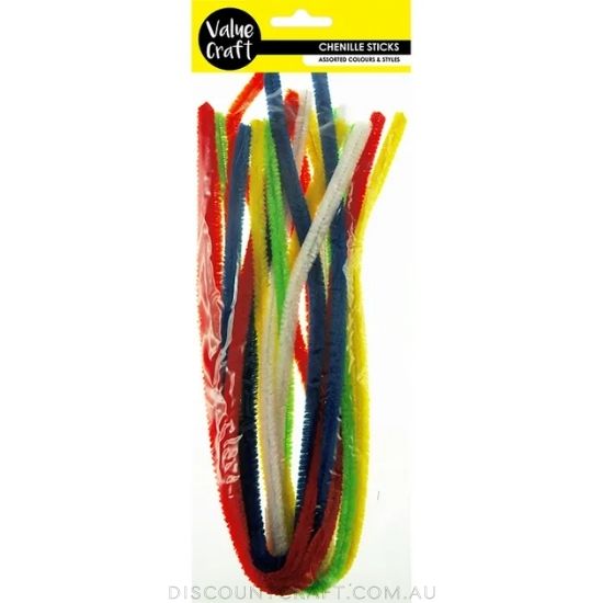 Chenille Sticks - Giant 52cm Assorted Colours 12pk