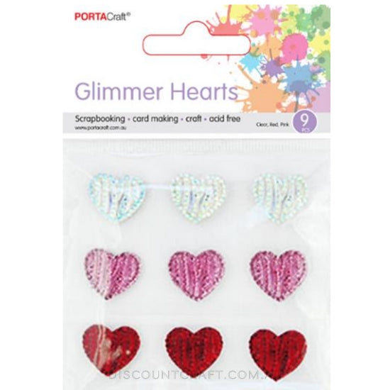 Bling Cluster Hearts 9pk - Clear, Pink & Red