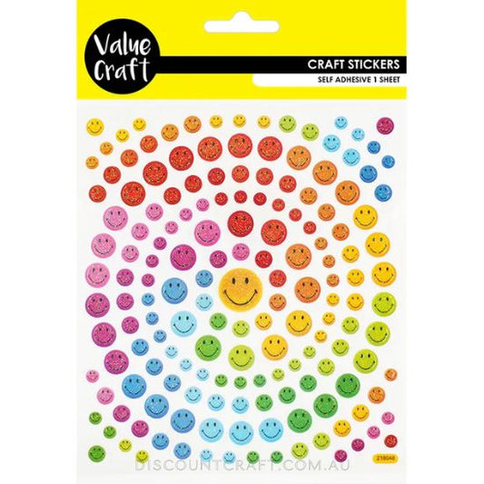 Glitter Rainbow Smiley Face Stickers 1 Sheet