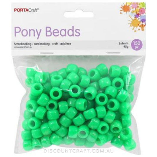 Green Pony Beads 6x9mm 150pk