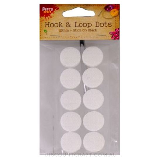 Hook & Loop Self Adhesive Dots 20mm White Discount Craft