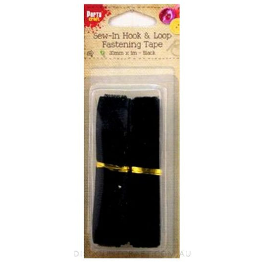 Hook & Loop Sew In Tape 20mm x 1m - Black