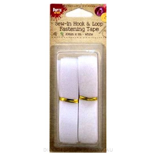 Hook & Loop Sew In Tape 20mm x 1m - White