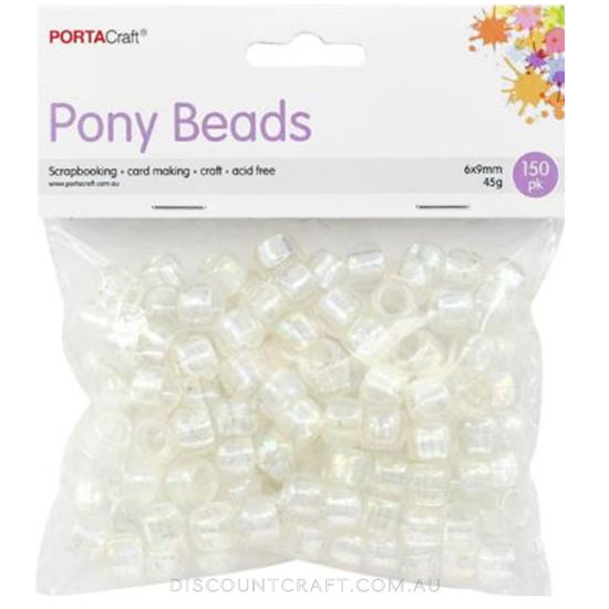 Iridescent Clear Pony Beads 6x9mm 150pk - Discount Craft
