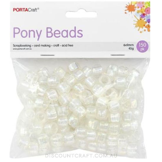 Iridescent Clear Pony Beads 6x9mm 150pk