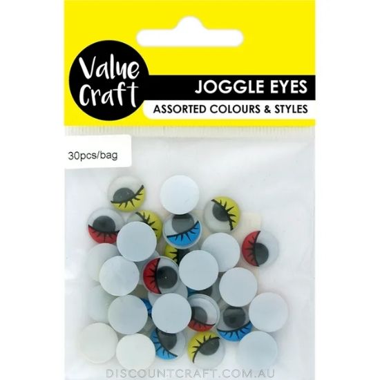 Joggle Eyes - Assorted Colours with Eyelashes 30pk