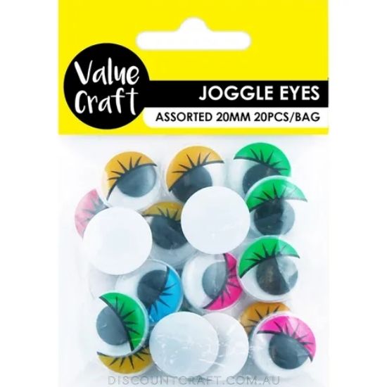 Joggle Eyes - Round 20mm Assorted Colours 20pk