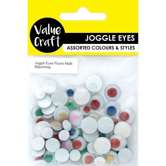 Joggle Eyes - Fluoro Assorted Colours 80pk
