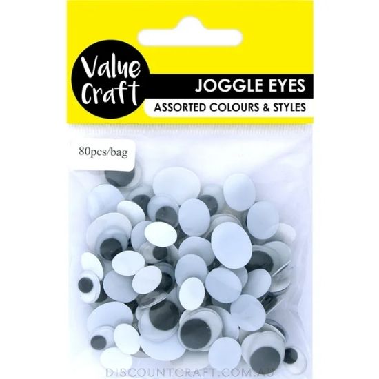 Joggle Eyes - Black & White Oval 80pk