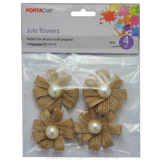 Jute Flowers with Pearl Centre 50mm 4pk