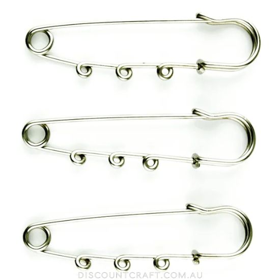 Kilt Pins with Loops 6.5cm Silver 3pk