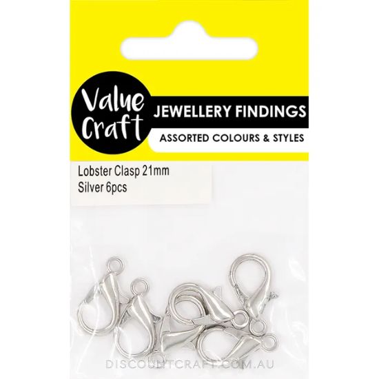 Lobster Clasp 21mm 6pk - Silver