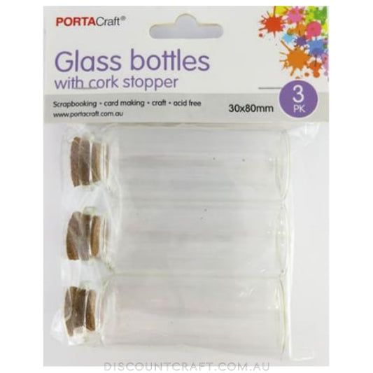 Glass Jars 30x80mm 3pk with Cork Stoppers