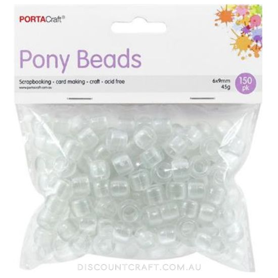 Misty Clear Pony Beads 6x9mm 150pk