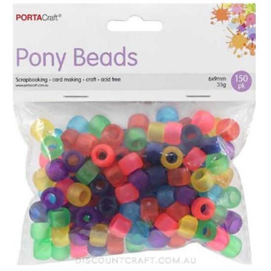 Multi Frosted Bright Pony Beads 6x9mm 150pk