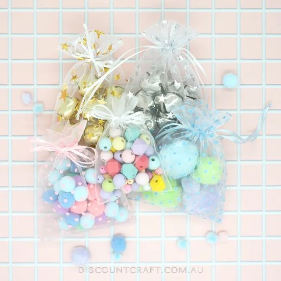 Small Organza Bags 3pk - 17cm x 12.5cm - Blue Spots