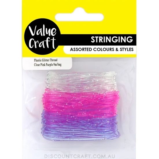 Plastic Glitter Thread 9m - Clear, Pink & Purple