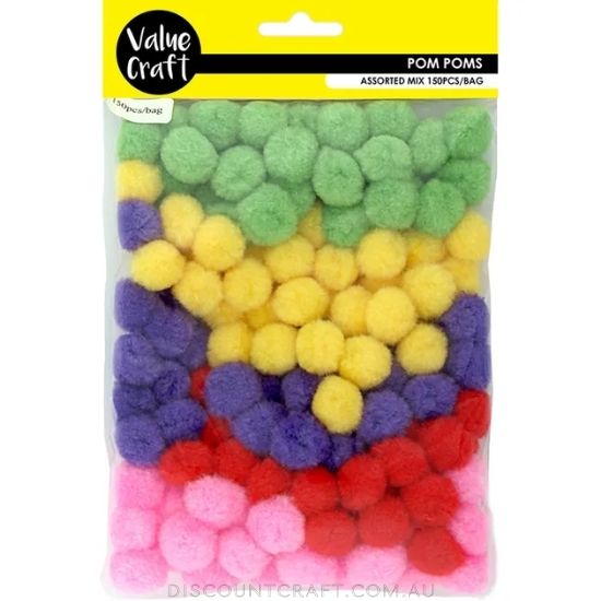 Acrylic Pom Poms 15mm Assorted Colours 150pk