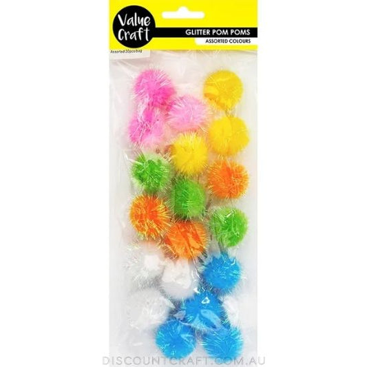 Acrylic Pom Poms Assorted Pastels 20pk