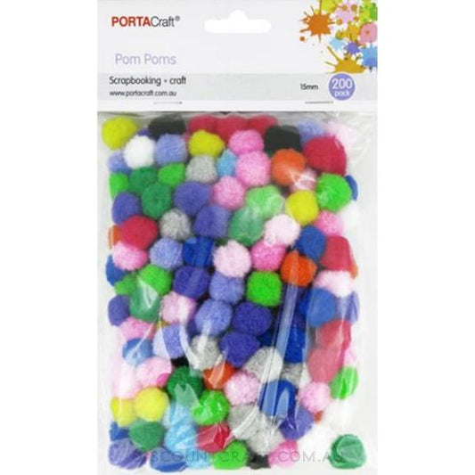 Acrylic Pom Poms 15mm 200pk - Assorted Colours