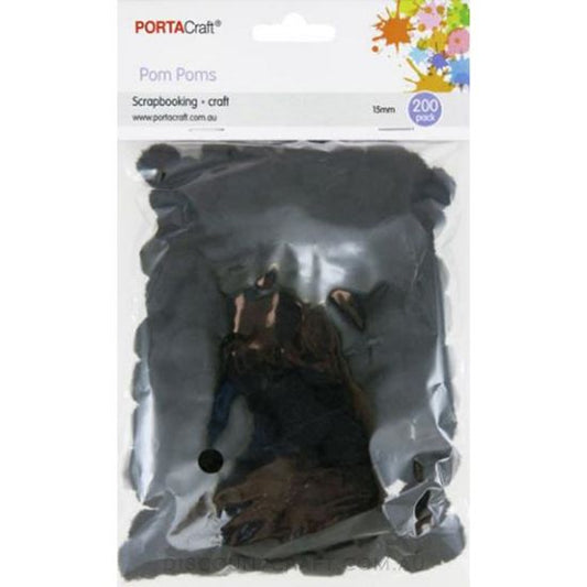 Acrylic Pom Poms 15mm 200pk - Black