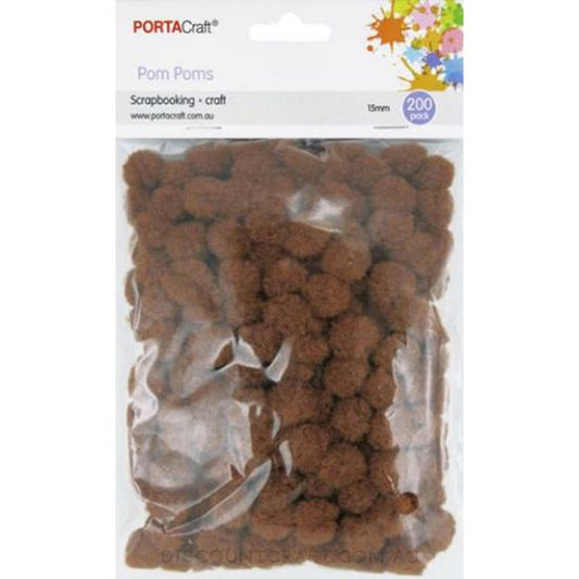 Acrylic Pom Poms 15mm 200pk - Brown