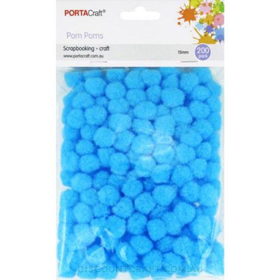 Acrylic Pom Poms 15mm 200pk - Light Blue