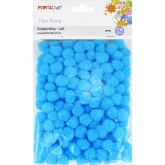 Acrylic Pom Poms 15mm 200pk - Light Blue