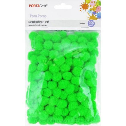 Acrylic Pom Poms 15mm 200pk - Light Green