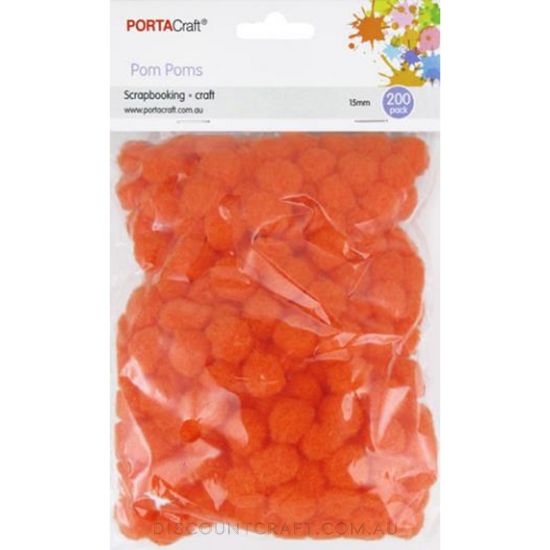 Acrylic Pom Poms 15mm 200pk - Orange