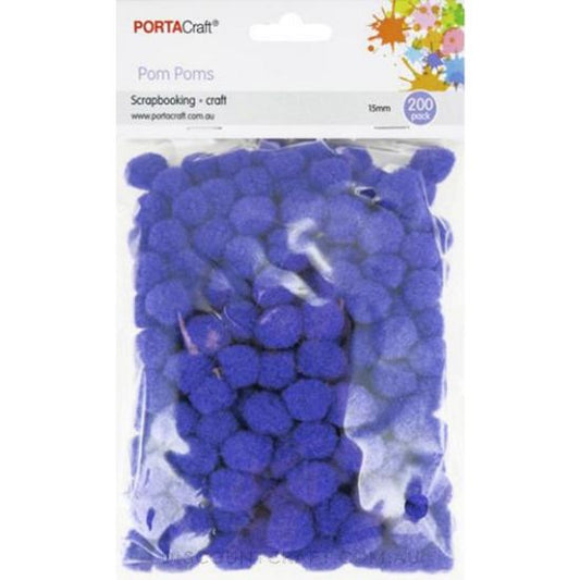 Acrylic Pom Poms 15mm 200pk - Purple