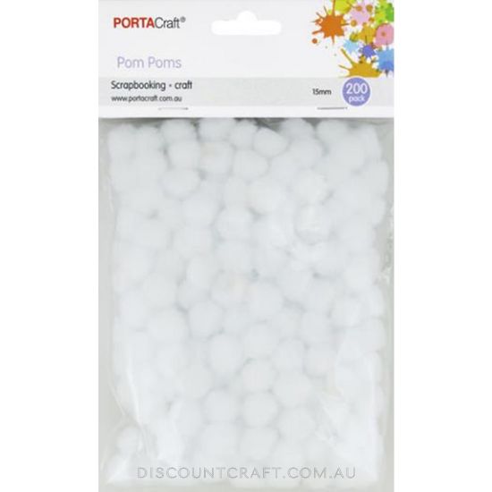 Acrylic Pom Poms 15mm 200pk - White