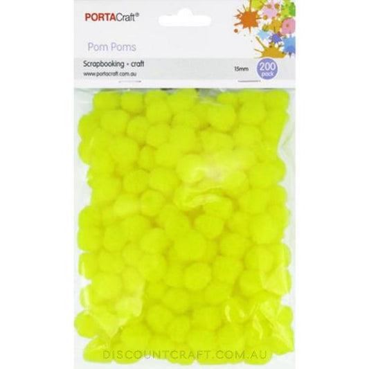 Acrylic Pom Poms 15mm 200pk - Yellow